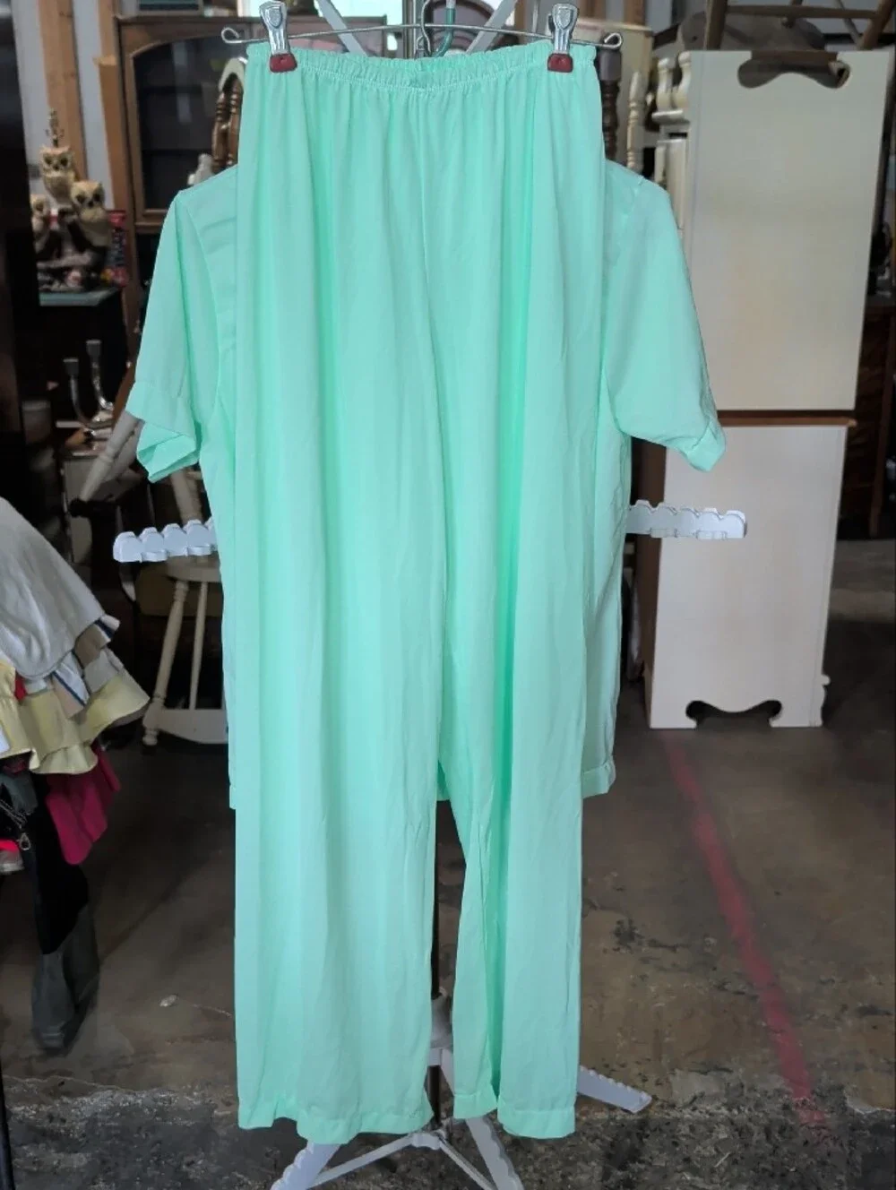 VTG 70s Montgomery Ward Mint Green Nylon Pajama Set Sz 36 S M